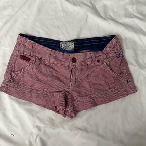 American Eagle Red White Stripe Shorts 8 Low Rise Coastal Y2K Festival Cotton